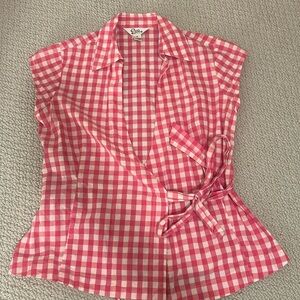 vintage lilly pulitzer gingham pink tie collared top
